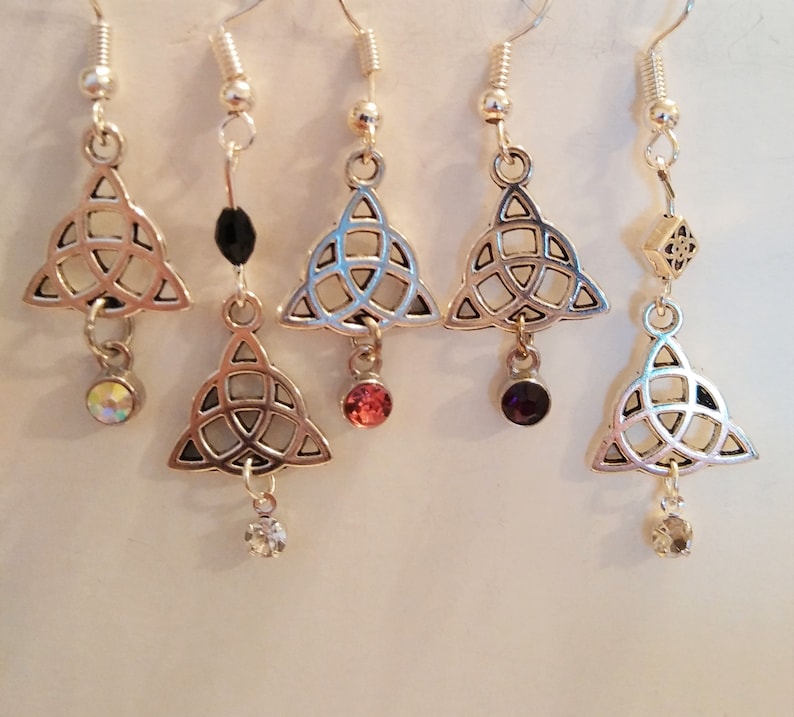 drop AB pink Silver colored Celtic knot earrings or clear drop with black bead or silver bead. Please choose from deep red