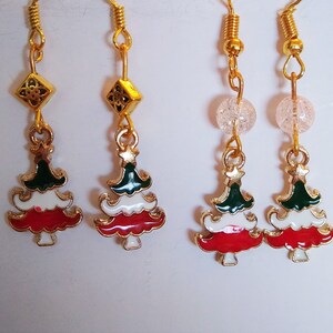 Christmas tree earrings. Please choose from bead or Celtic charm.