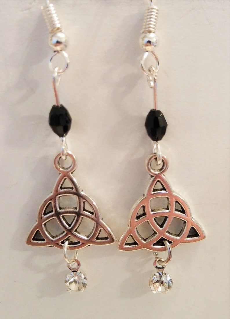drop AB pink Silver colored Celtic knot earrings or clear drop with black bead or silver bead. Please choose from deep red