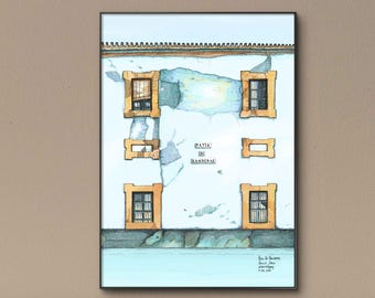 Seville Spain Digital Print, Coastal Architecture Wall Art, European Travel Poster Illustration