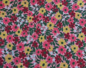 Pink, Yellow and Green Spring Flower Fabric, Floral Cotton Fabric