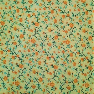 Pale Yellow Floral vine Calico Cotton Fabric by the half yard