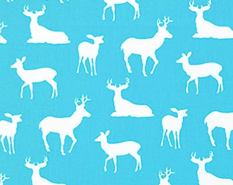Blue Deer Fabric, Home Decor Premier Prints Cotton Twill Deer Silhouette Fabric, Sold by the Half Yard
