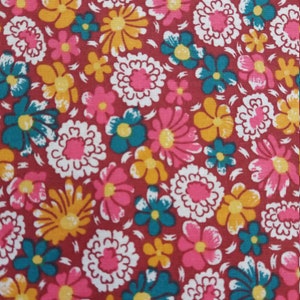 Burgundy and Orange  Flower Fabric, Allover Floral Cotton Fabric