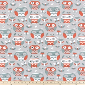 Owl Fabric, Owls Shade Cotton Fabric by the Yard
