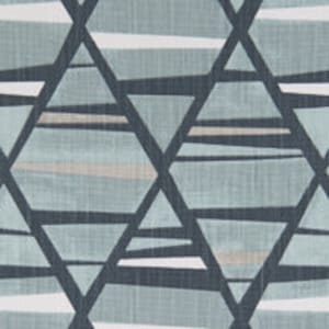 May include: Abstract geometric pattern fabric in shades of blue, gray, and white. The fabric features a repeating diamond pattern with horizontal stripes.