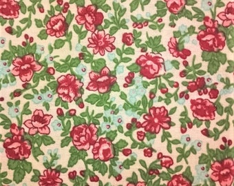 Pink Rose Calico Cotton Fabric by the half yard