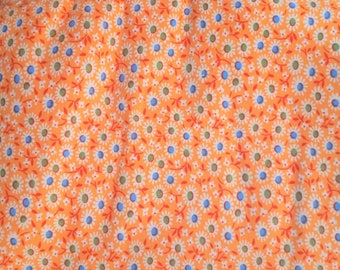 Peach Floral Calico Cotton Quilting Fabric by the Half Yard