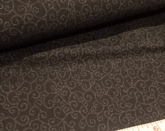 Black Swirl Cotton Fabric by the half yard