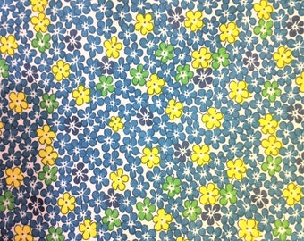 Blue and Yellow Floral Calico Cotton Quilting Fabric by the Half Yard