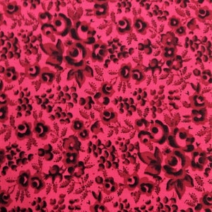 Pink and Burgundy Flower Fabric, Allover Floral Cotton Fabric