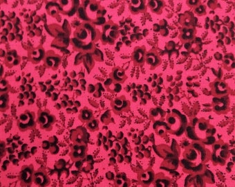 Pink and Burgundy Flower Fabric, Allover Floral Cotton Fabric