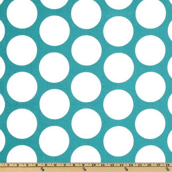 Large Dot Dandi Tru Turquoise Home Decor Fabric, Blue White Polka Dot Fabric