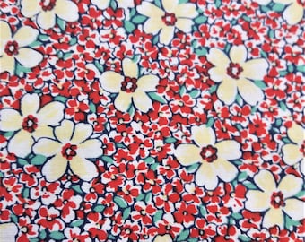 Yellow and Red  Flower Fabric, Floral Cotton Fabric