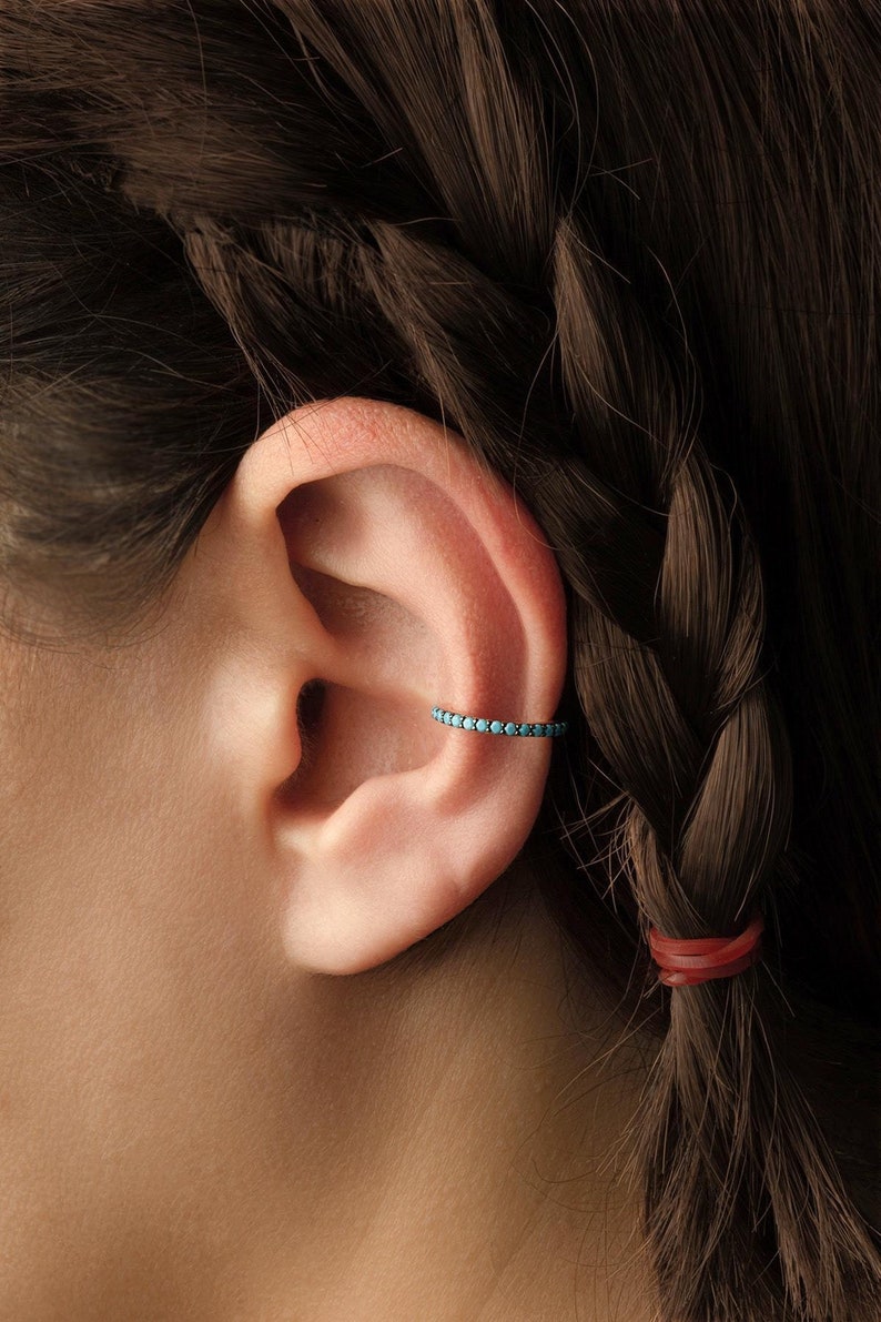 925k Fashion earrings Rose Gold Gift for her Blue Turquoise Ring Cartilage Earrings