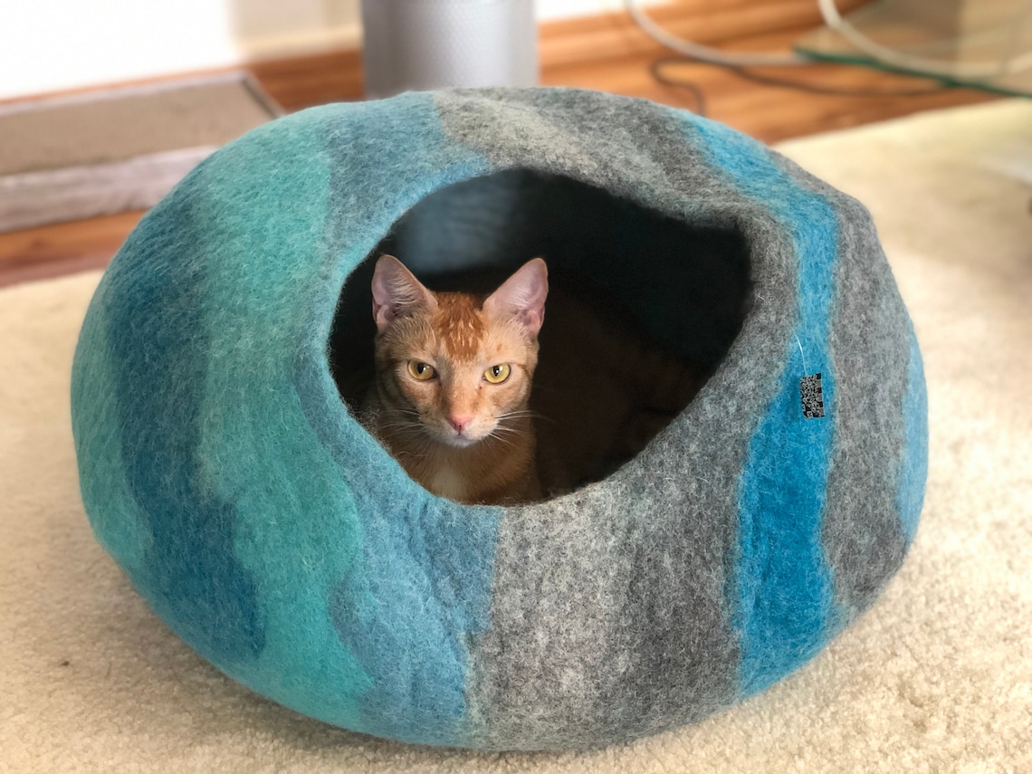 Large Cat Cave Natural felt Wool Cat Bed Cocoon bed Cat Etsy