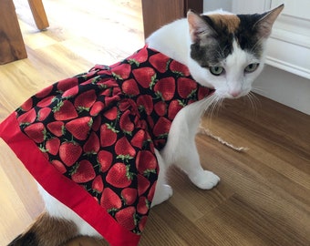 Strawberry Dream Dress For Cat, Small Dog, Custom Made