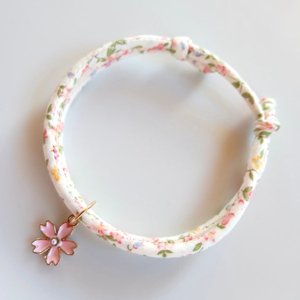 Hand Made Japanese Style Collar for Cat (4mm) /Kitten, Adjustable Super light and Soft!!  - Garden Pink  -