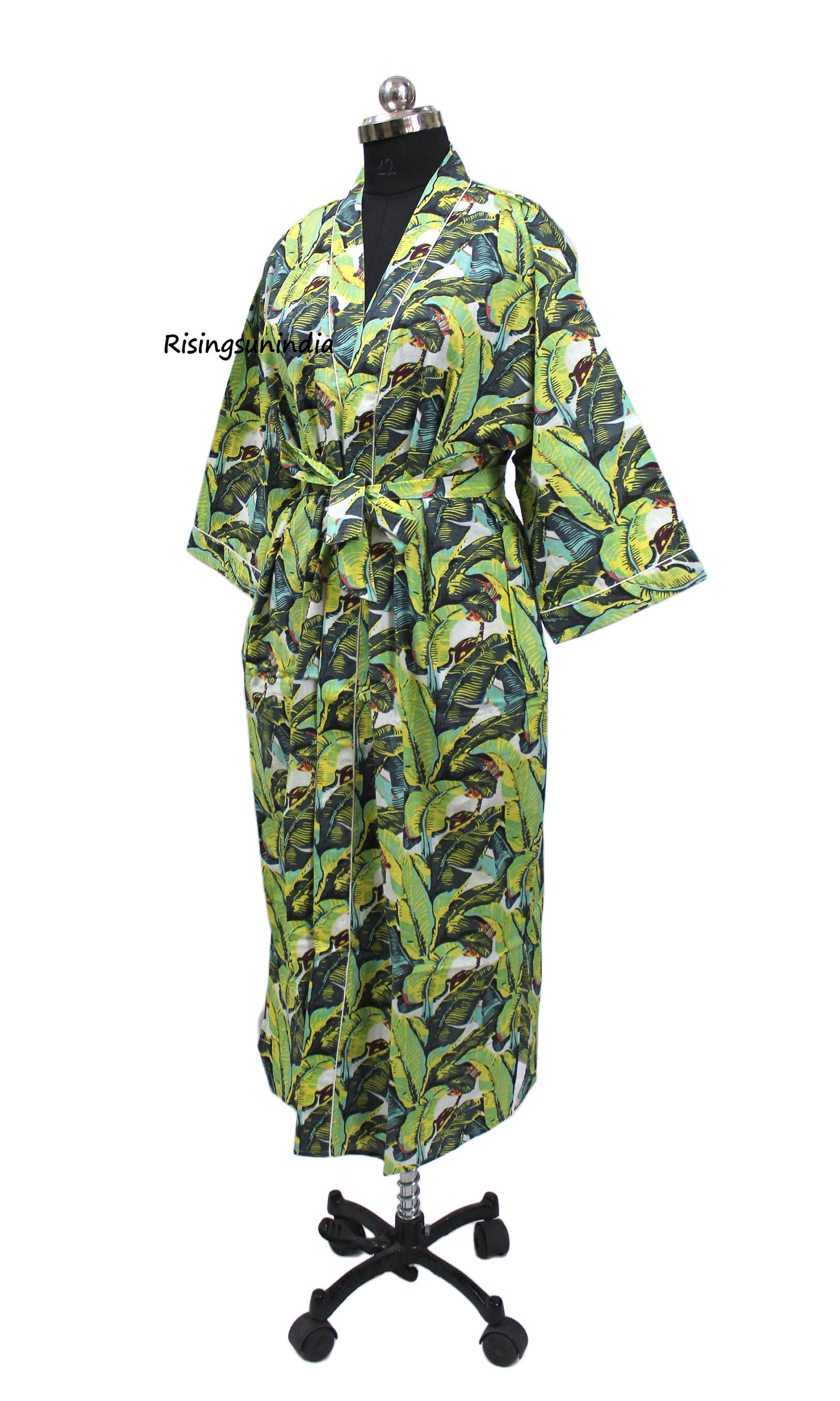 Cotton Green Floral Printed Kimono Robe Bridesmaid Robe Etsy