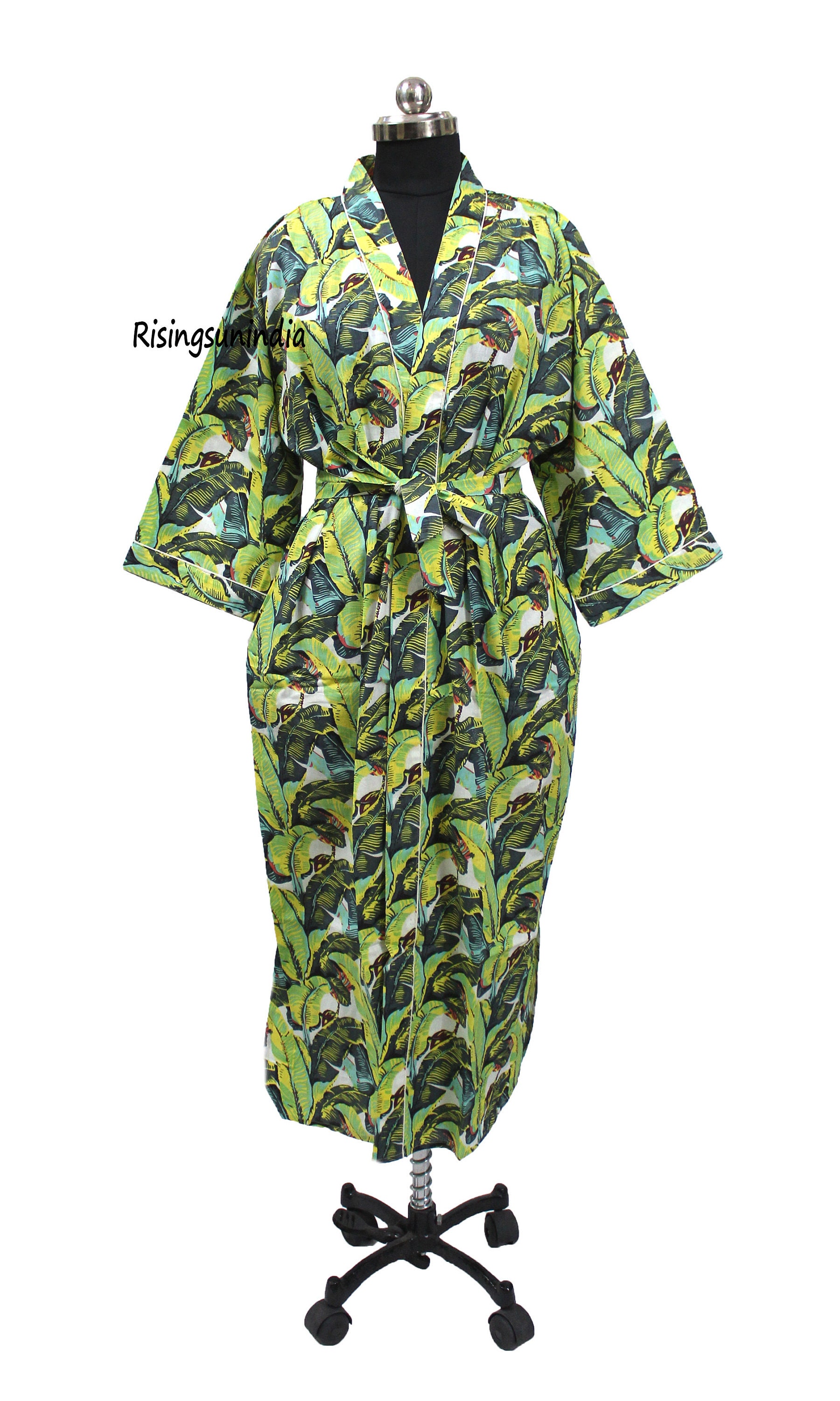 Cotton Green Floral Printed Kimono Robe Bridesmaid Robe Etsy