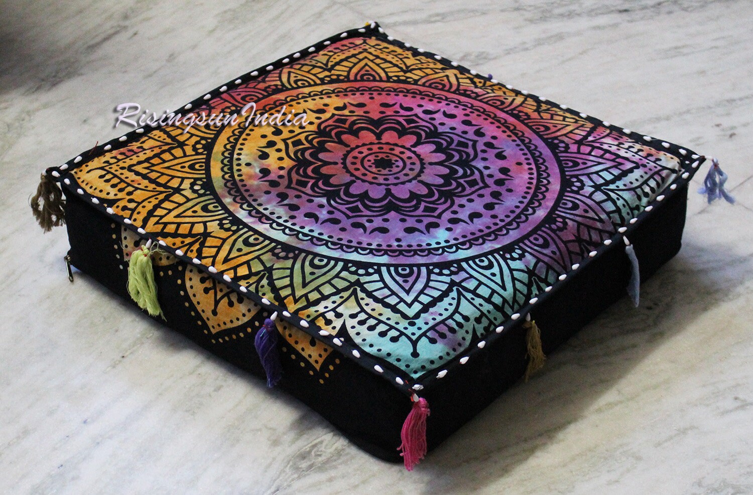 Indina Handmade Tie Dye Cotton Square Box Cushion Cover Floor Decor Pillow Covers Hippie Boho Pillows Throw