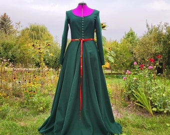 Women's cottehardie, woolen dress, medieval dress, 14th-15th century