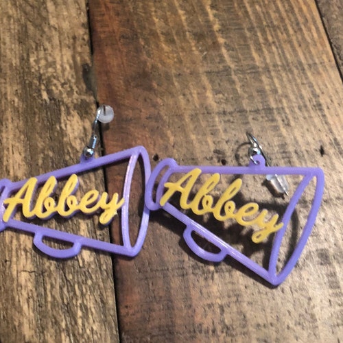 Cheer Megaphone Earrings Add Your Favorite Cheerleaders Name Etsy