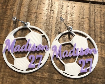 Soccer Earrings - Add your Team or Player, and Number (If Desired)! Personalized! - Custom Soccer Mom Earrings