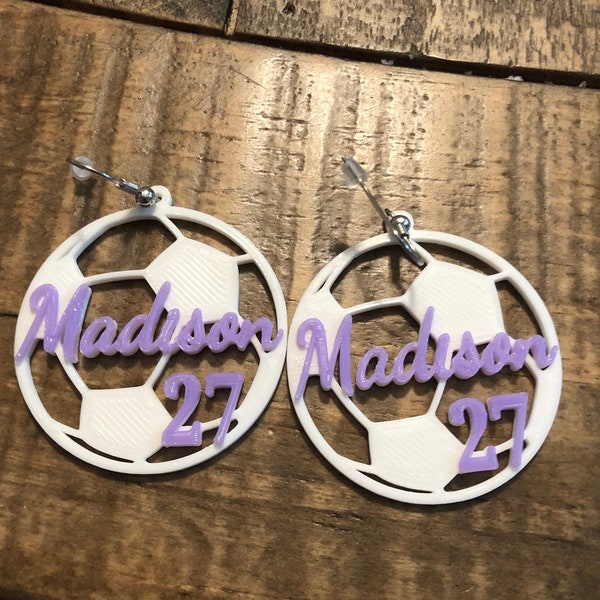 Soccer Earrings - Add your Team or Player, and Number (If Desired)! Personalized! - Custom Soccer Mom Earrings