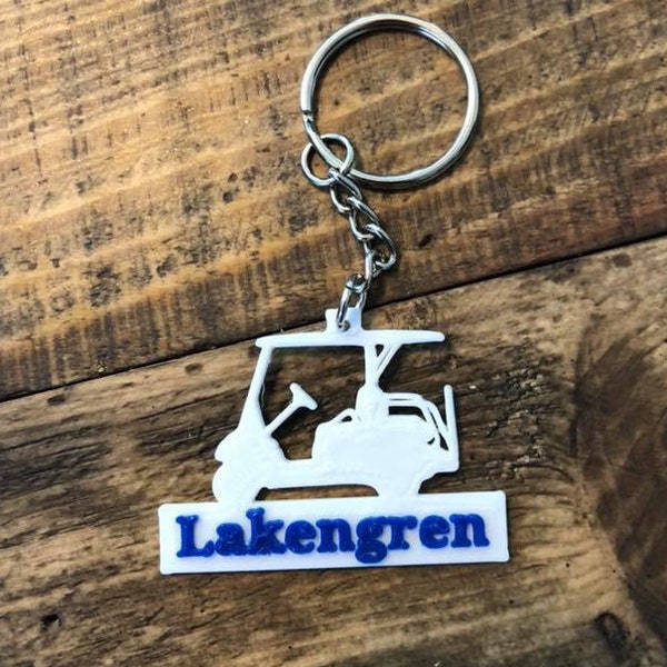 Customizable 3D Printed Golf Cart Key chain - Personalize with Name Last Name Location Campground etc