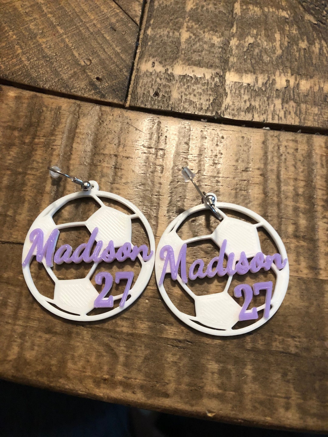 Soccer Earrings Add Your Team or Player, and Number if Desired