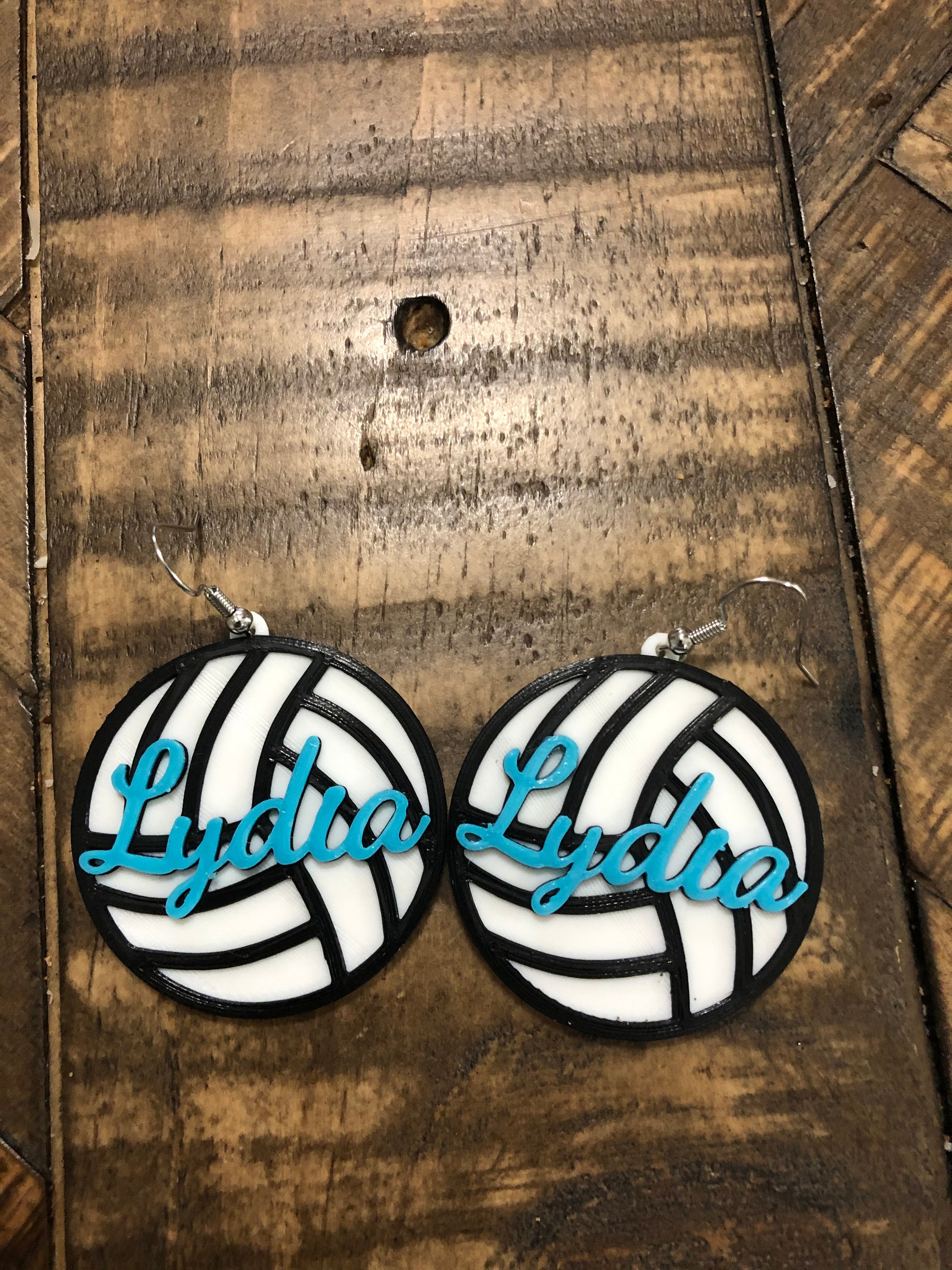 if Desired Add PlayerTeam Name and Number - Personalized 3D Printed Earrings Volleyball Earrings Solid background