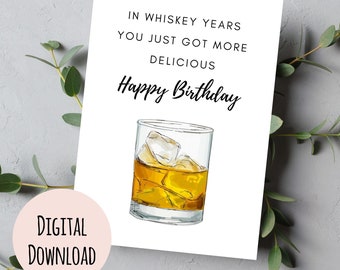 Printable Birthday Card for Him - Whiskey Birthday Card for him - Digital Greeting Card - Birthday card for boyfriend, Downloadable Card