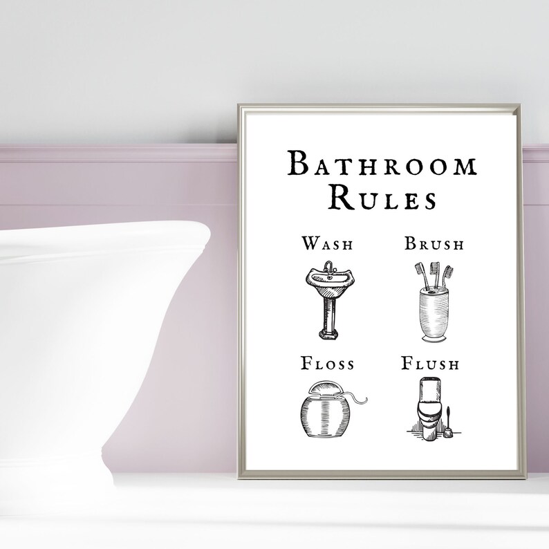 Bathroom Rules Printable Home Decor Bathroom Sign Bathroom - Etsy