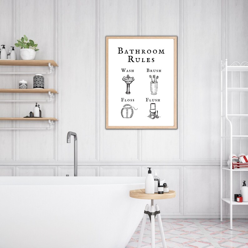 Bathroom Rules Printable Home Decor Bathroom Sign Bathroom - Etsy
