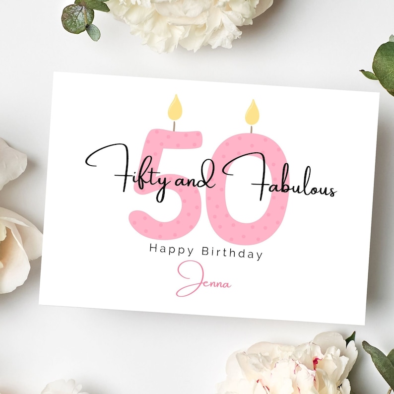 Personalized 50th Birthday, Card for Wife, Card for Sister, Card for Mother, Turning 50 Birthday Card, Card for Friend, Milestone Birthday zdjęcie 8