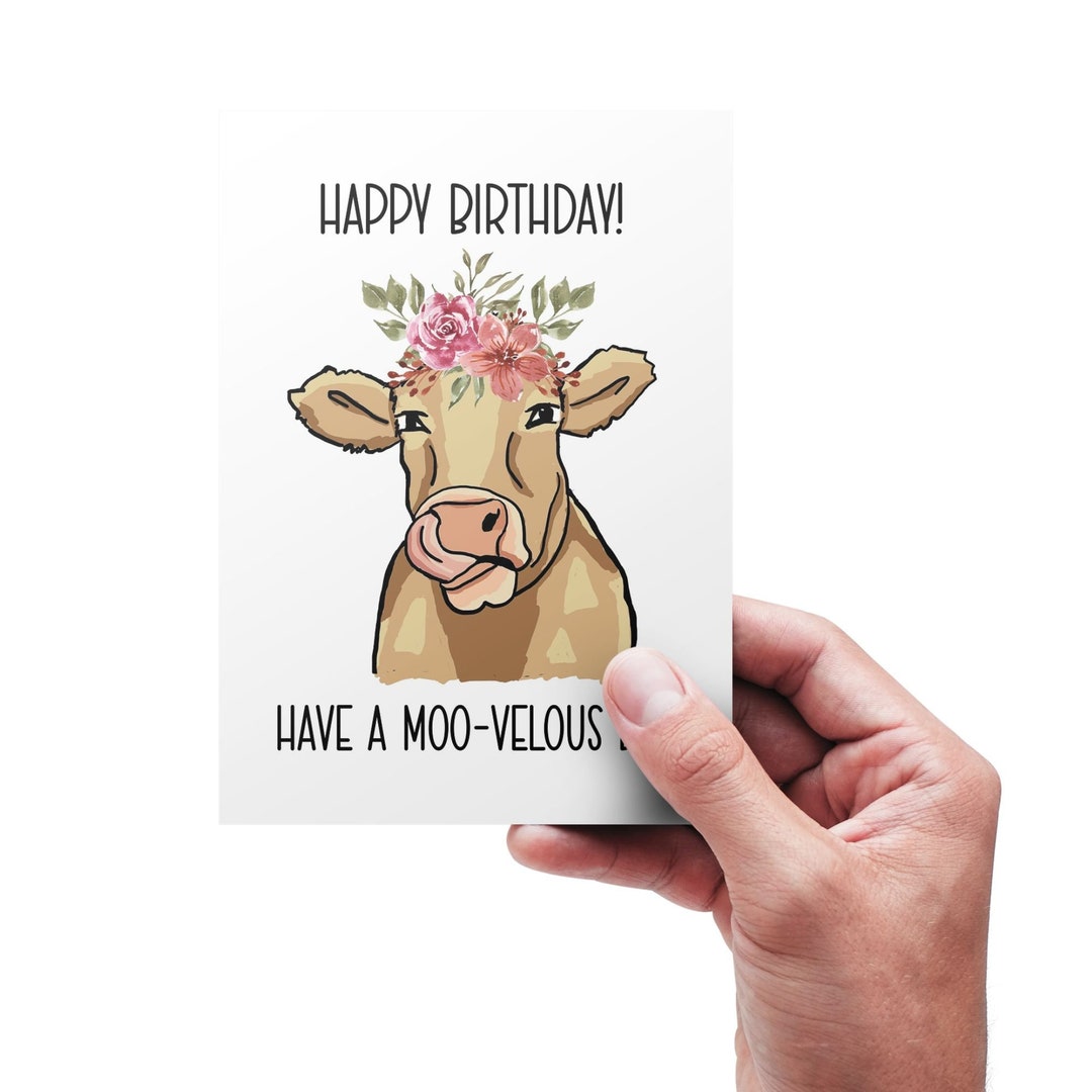 Cow Birthday Card, Funny Birthday Card With Cow Pun, Farm Birthday Card