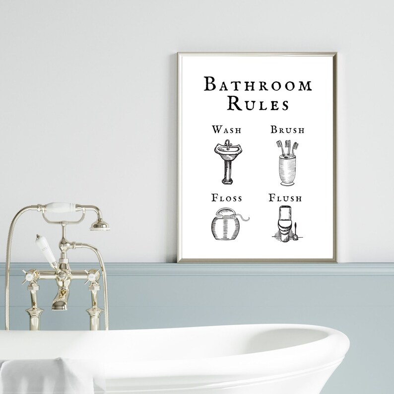 Bathroom Rules Printable Home Decor Bathroom Sign Bathroom - Etsy