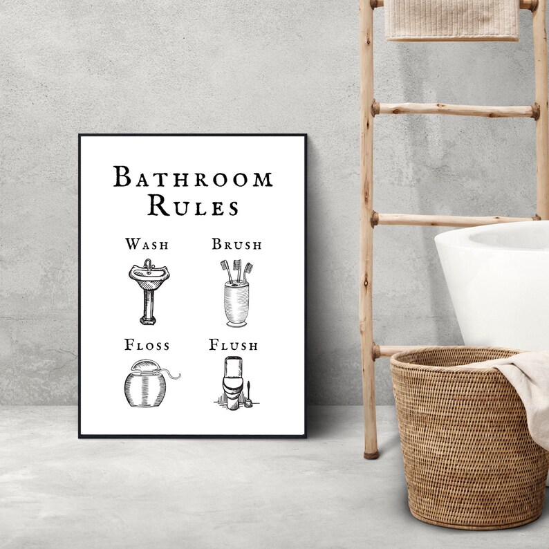 Bathroom Rules Printable Home Decor Bathroom Sign Bathroom - Etsy