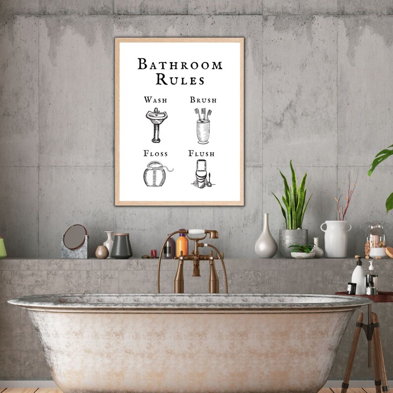 Bathroom Rules Printable Home Decor Bathroom Sign Bathroom - Etsy