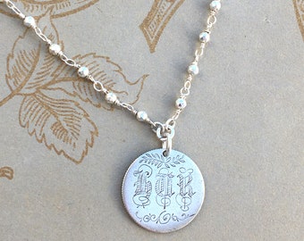 1888 Victorian Love Token US Liberty Dime  Floral Engraved Scrollwork; Sterling & Pyrite Chain