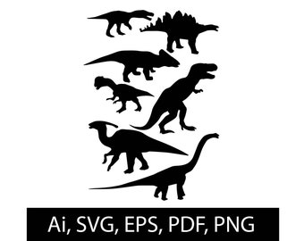 Dinosaur Silhouette SVG Bundle: T-Rex, Brontosaurus (Digital Files)