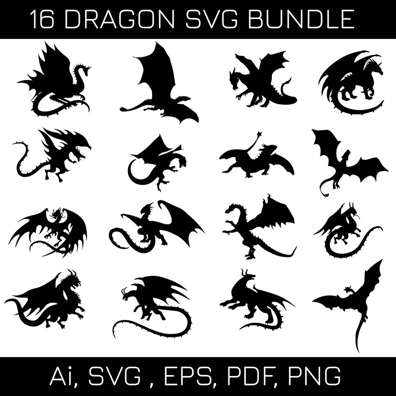 16 Dragons SVG Bundle, Dragon SVG Bundle, Dragon Cut File, Clipart ...