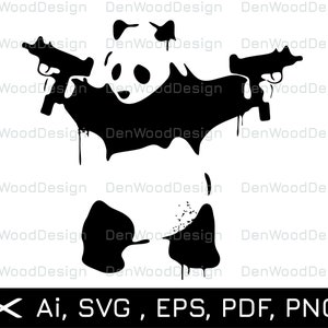 Panda malo SVG - Panda de Banksy con pistola Clipart - Panda con pistola Vector - Panda con pistola Clip art - Uso comercial - Archivos Cricut - Archivos de corte