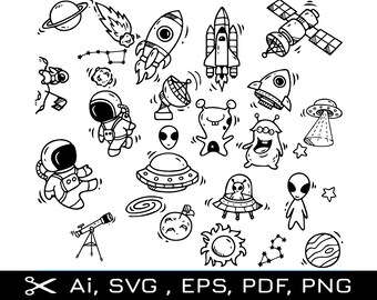 Space Bundle SVG: Solar System, Astronauts, Aliens (Digital Files)