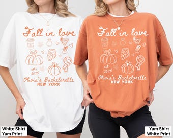 Fall Bachelorette Party Shirt, Personalized Bridal Party Tee, Custom Bride Squad Shirt, Fall in Love Bridal Party Gift, Autumn Bach Crew Tee