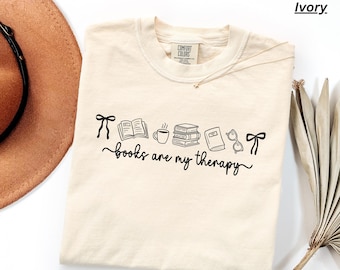 Comfort Colors® Books Are My Therapy T-Shirt, Book Lover Gift, Flower Book Shirt