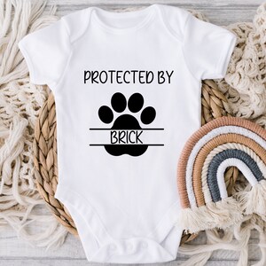 Protected by Dog Onesie®, Custom Baby Onesie®, Custom Bodysuit For Baby, Baby&#39;s Dog and Pet Onesie®, Custom Baby Shower Gift, Dog Lover