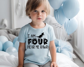 4th Birthday Boy Shirt Dinosaur Kids, I am Four Hear Me Roar,Dinosaur Birthday, Boy Dinosaur Gift, Dinosaur Toddler, Four Birthday Shirt 4
