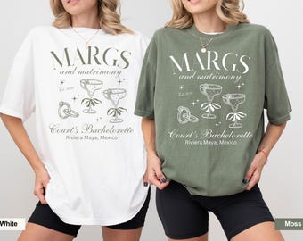Custom Margs and Matrimony Bachelorette Party T-Shirt, Mexico Bridal Party Tee, Custom Comfort Colors Shirt®, Bachelorette Party Shirts